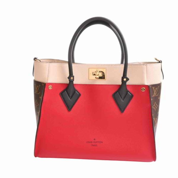 1 Louis Vuitton Taurillon On My Side 2 Way Tote Bag White Red Brown Leather