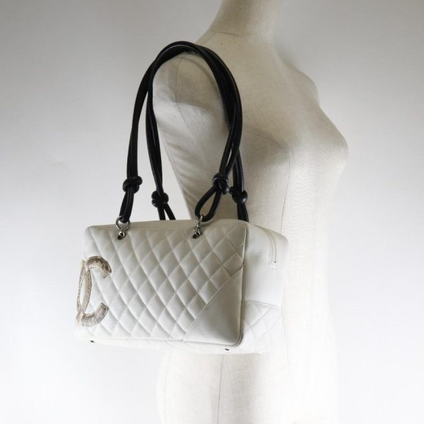 10 Chanel Cambon Line Bowling Bag Shoulder Bag Lambskin White