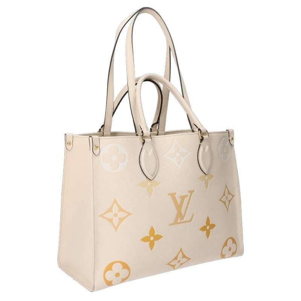 2 Louis Vuitton On The Go MM Monogram Implant Crème Saffron Tote Bag