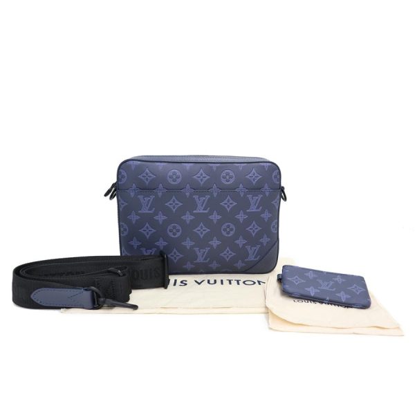 2 Louis Vuitton Duo Messenger Bag Diagonal Monogram Shadow Leather Navy Blue