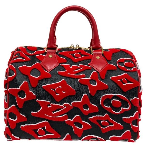 2 Louis Vuitton Speedy Bandouliere Hand Bag Monogram Urs Fischer Collaboration Red X Black