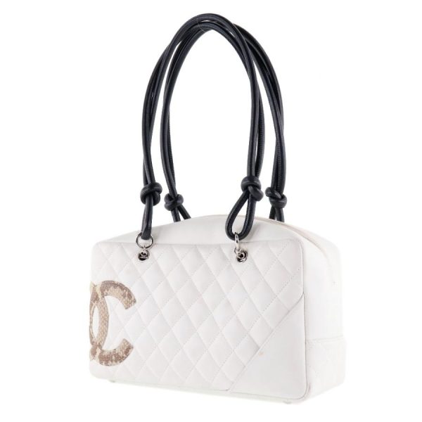 2 Chanel Cambon Line Bowling Bag Shoulder Bag Lambskin White