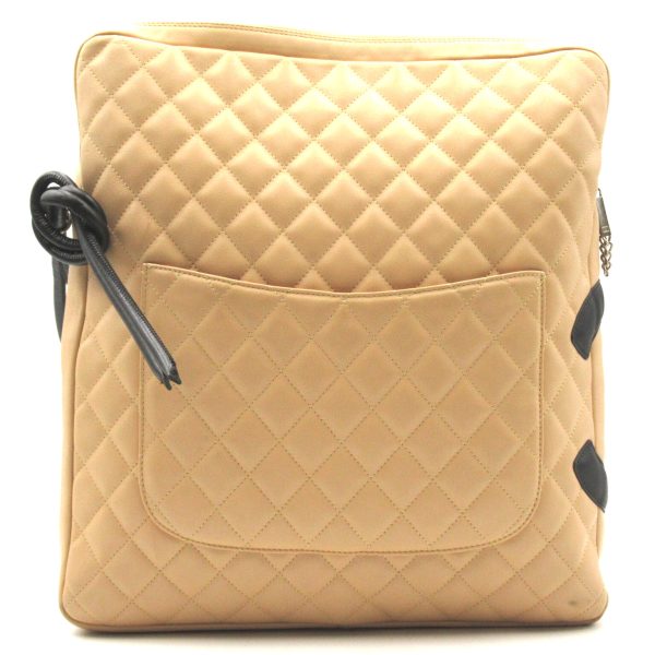 2 Chanel Cambon Line Shoulder Bag Leather Beige Black