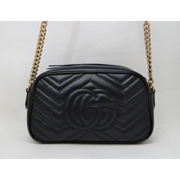 2 Gucci GG Marmont Quilted Small Shoulder Bag Black x Gold