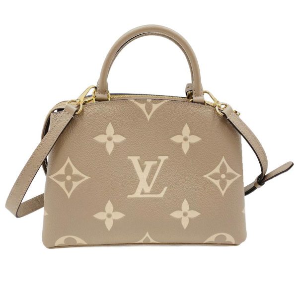 2 Louis Vuitton Petit Palais PM Handbag Shoulder Bag Monogram Implant Leather Tourtrell Creme Beige