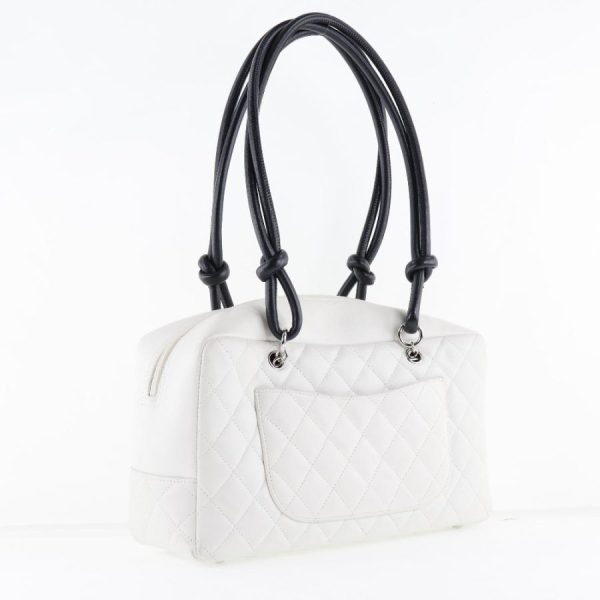 3 Chanel Cambon Line Bowling Bag Shoulder Bag Lambskin White