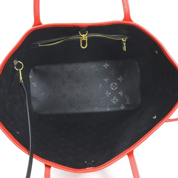 4 Louis Vuitton Neverfull MM Shoulder Bag Tote Bag Monogram Canvas Black x Red