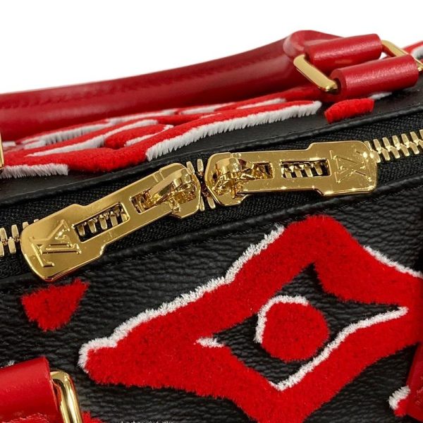 4 Louis Vuitton Speedy Bandouliere Hand Bag Monogram Urs Fischer Collaboration Red X Black