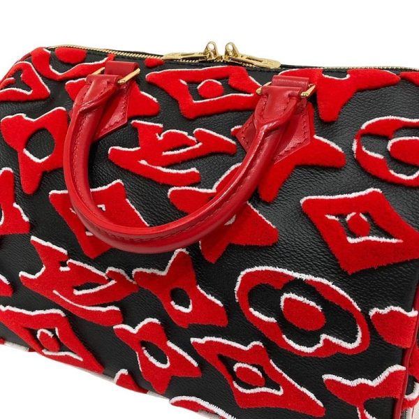 5 Louis Vuitton Speedy Bandouliere Hand Bag Monogram Urs Fischer Collaboration Red X Black