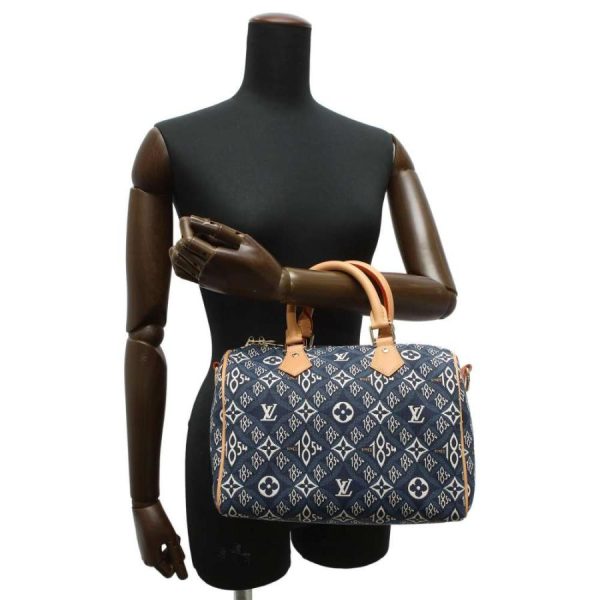 5 Louis Vuitton 2 Way Handbag Monogram Jacquard Speedy Bandouliere Blue