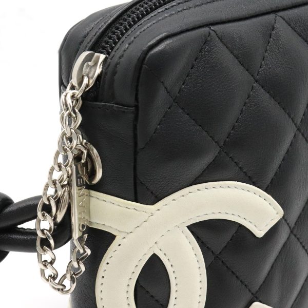 5 Chanel Cambon Line Cocomark Medium Pochette Shoulder Bag Crossbody Black White Pink