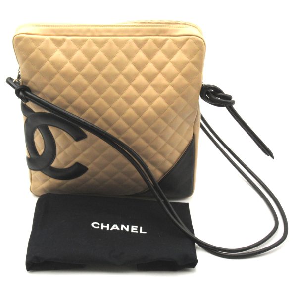 5 Chanel Cambon Line Shoulder Bag Leather Beige Black