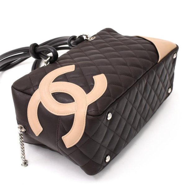 6 Chanel Cambon Line Bowling Bag Shoulder Bag Calfskin Leather Cocomark Dark Brown