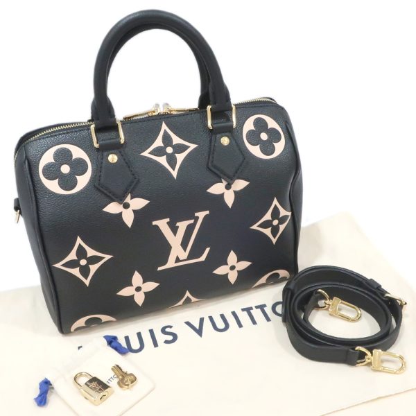 6 Louis Vuitton Monogram Implant Speedy Bandouliere Handbag Mini Boston Bag Black Beige