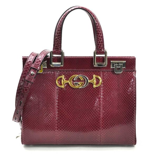 justbag01 Gucci Zumi Small Top Handle Handbag Shoulder Bag 2Way Bag Python Leather Wine Red