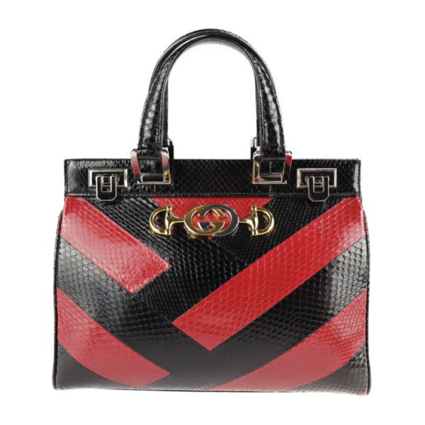 justbag01 Gucci Zumi Small Top Handle Bag Handbag Python Black Red 2WAY Shoulder Bag