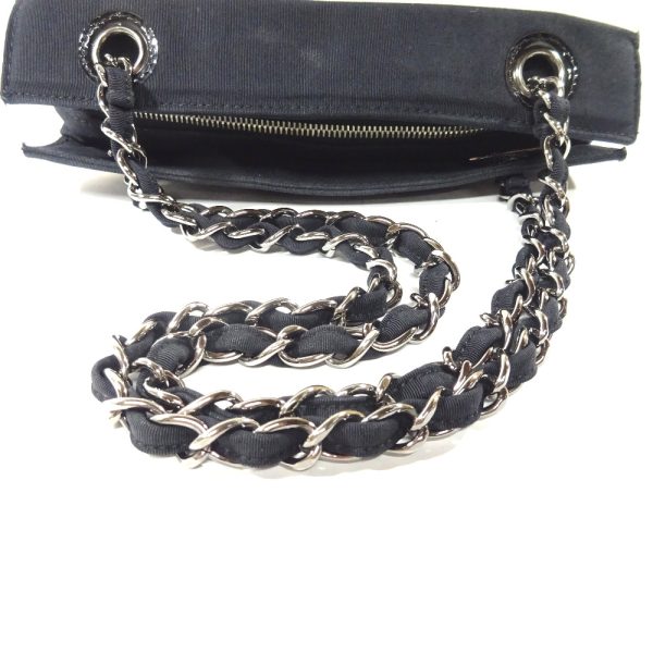 justbag07 Chanel Border Chain Shoulder Bag Black White Ikat Nylon Canvas