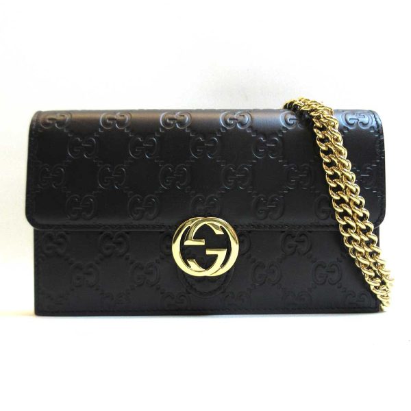 justbag1 Gucci Shima Chain Wallet Bag Black Diagonal AB Rank Leather