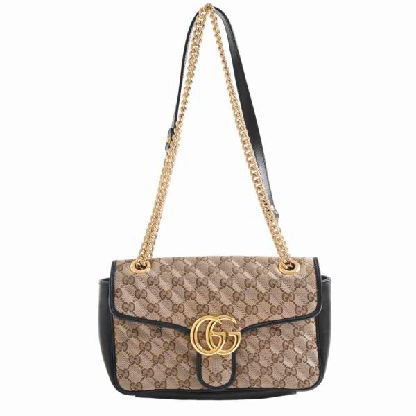 justbag1 Gucci GG Canvas GG Marmont Shoulder Bag Brown Black Canvas Leather