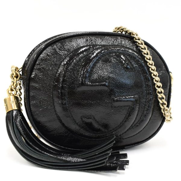 justbag1 Gucci Chain Shoulder Bag Soho Interlocking G Tassel Patent Leather Black