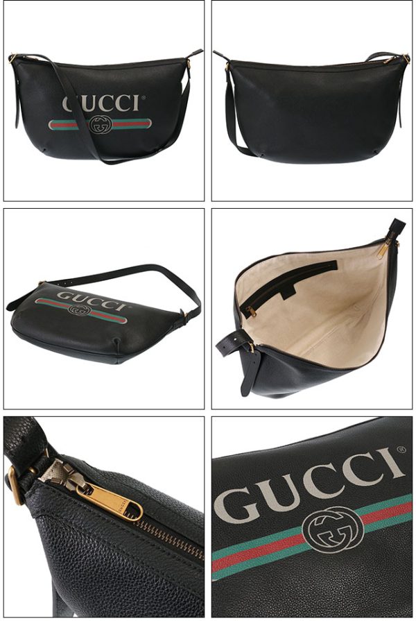 justbag2 Gucci Print Hobo Bag Crossbody Shoulder Messenger Bag Black