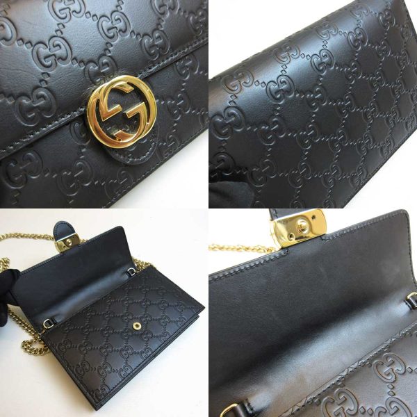 justbag4 Gucci Shima Chain Wallet Bag Black Diagonal AB Rank Leather