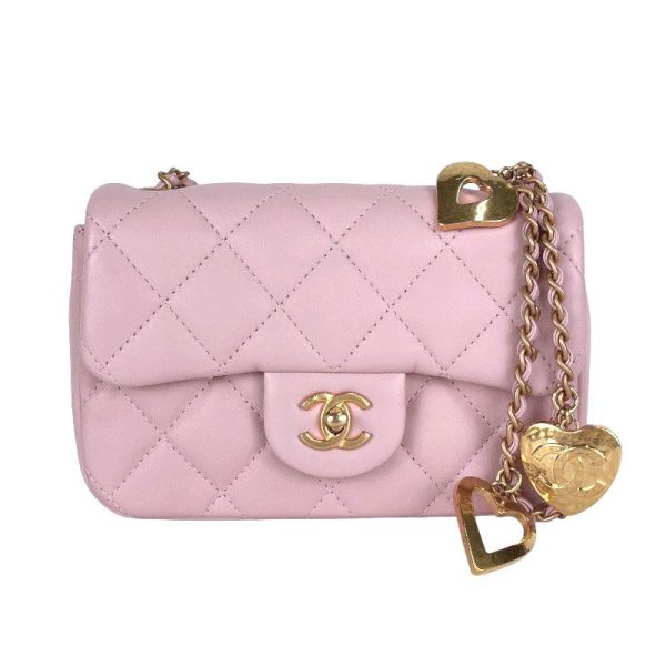 1 Chanel Mini Matelasse Heart Charm Chain Shoulder Bag Lambskin Pink Gold Hardware