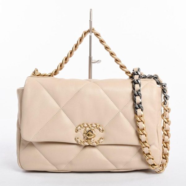 1 Chanel Chain Shoulder Shoulder Bag Lambskin Beige