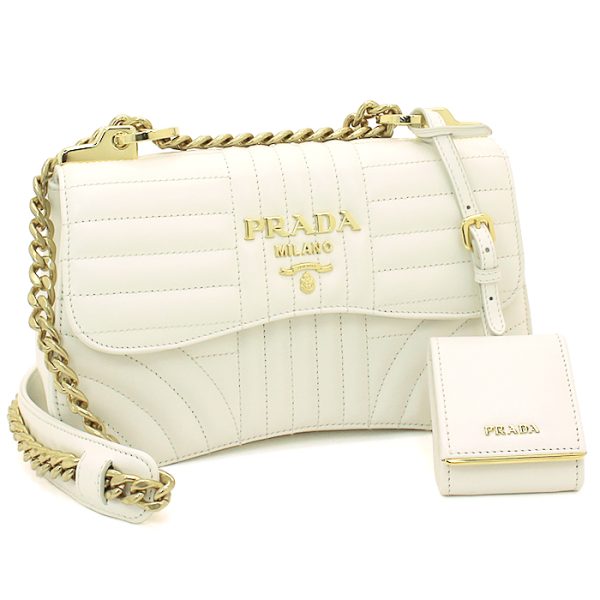 1 Prada Shoulder Bag Soft Calf Impunture Bianco