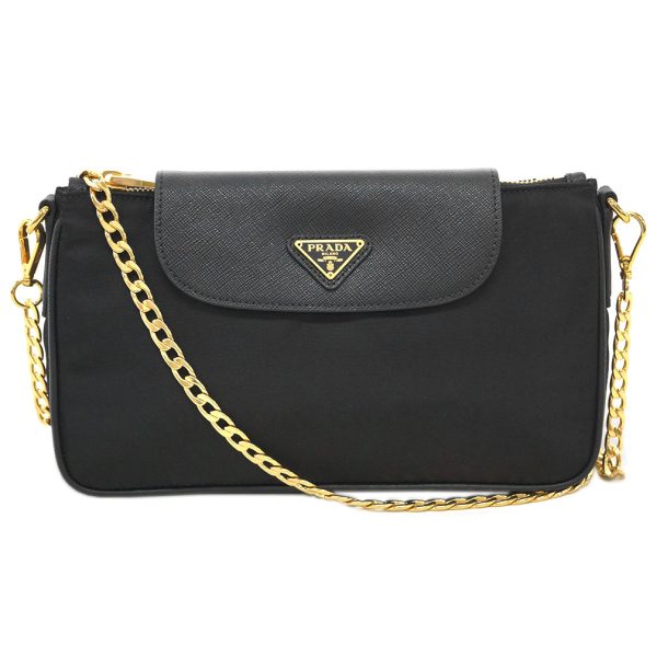 1 Prada Bandoliera Tessuto Saffian Nero Shoulder Pochette Chain Strap Bag