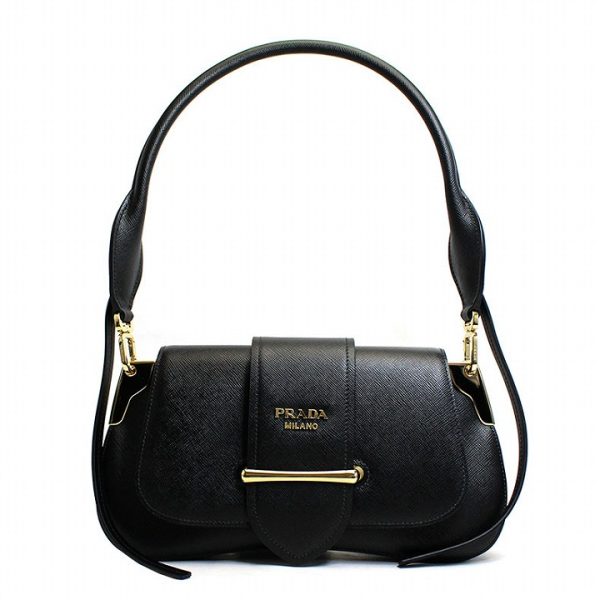 1 Prada Shoulder Bag Handbag Clutch Bag Calf Sydney Black