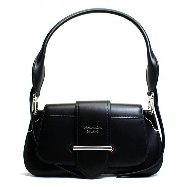 1 Prada Shoulder Bag Handbag Clutch Bag Calf Leather Black