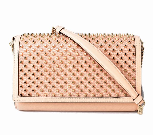 1 Christian Louboutin Shoulder Bag Clutch Bag Paloma Cluch Calf Spike Beige Light Gold