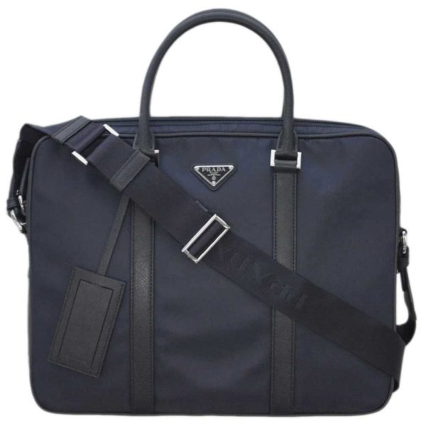 1 Prada Borsa Da Lavoro Tessuto Saffiano Bleu 2 Way Briefcase