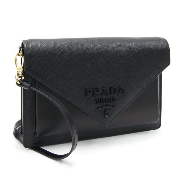 1 Prada Shoulder Bag Clutch Bag Leather Black