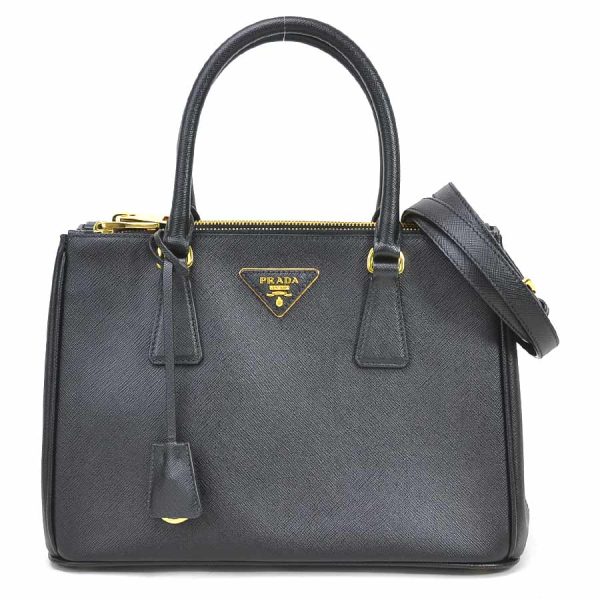 1 Prada Handbag Shoulder Bag 2 Way Bag Saffiano Lux Nero Black Calfskin