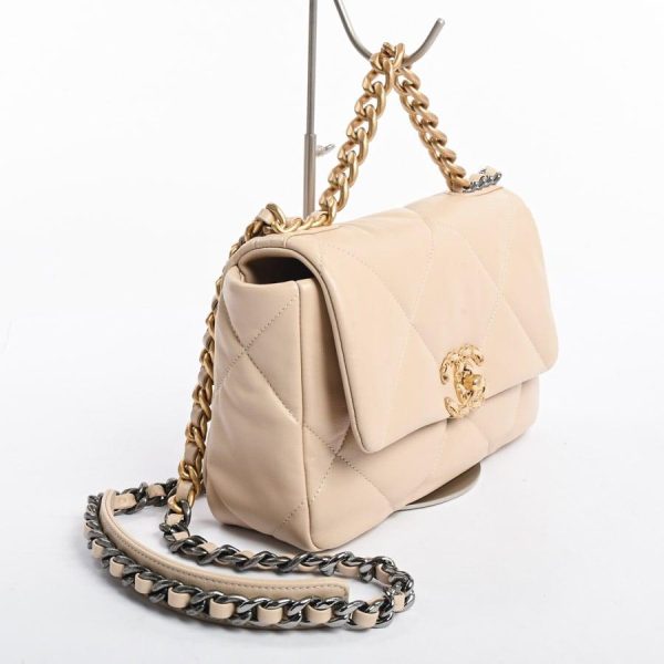 2 Chanel Chain Shoulder Shoulder Bag Lambskin Beige