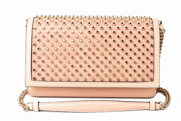 2 Christian Louboutin Shoulder Bag Clutch Bag Paloma Cluch Calf Spike Beige Light Gold