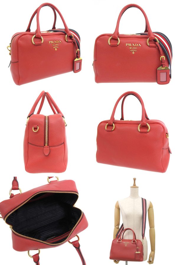 2 Prada 2 Way Tote Bag Red Leather