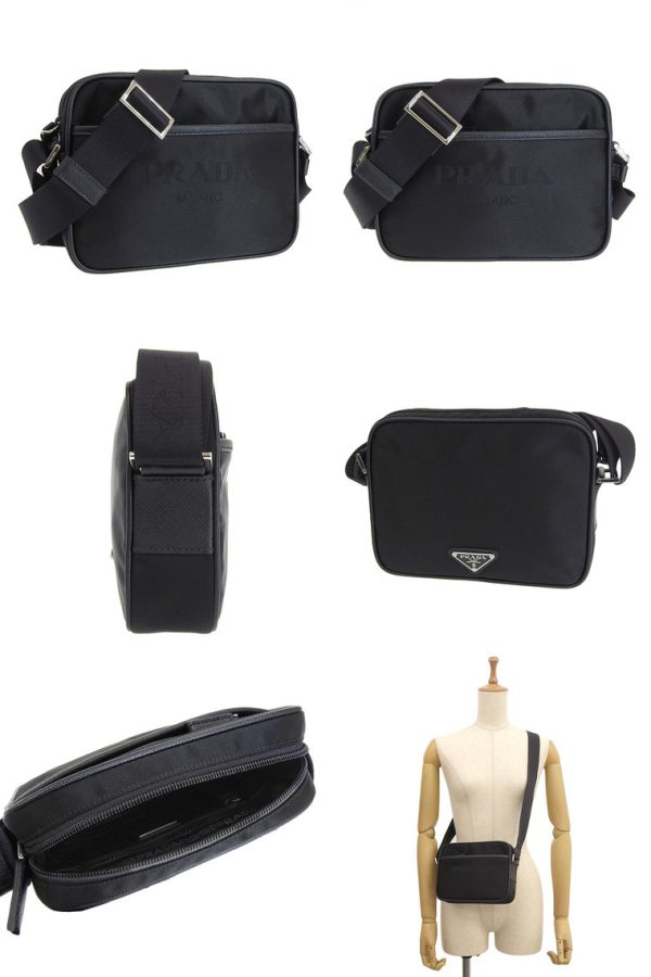 2 Prada Shoulder Bag Nylon Leather Black