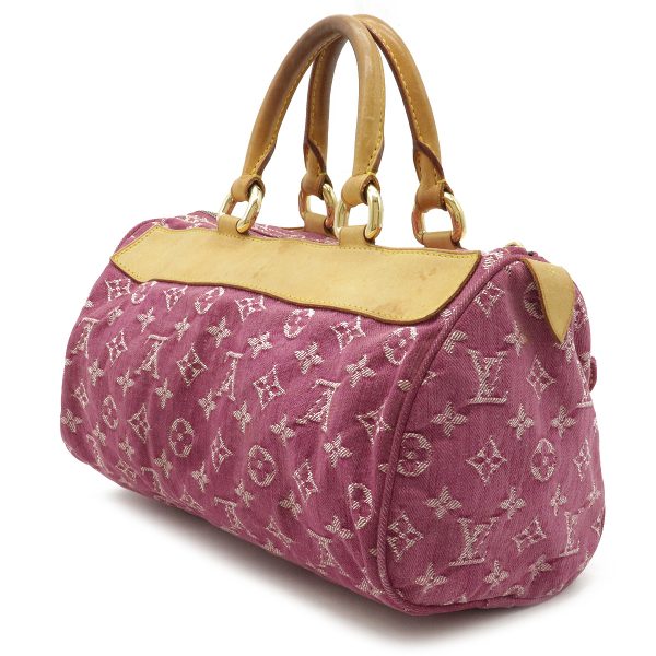 2 Louis Vuitton Monogram Denim Neo Speedy Handbag Mini Boston Bag Fuchsia Pink