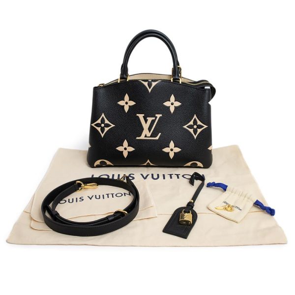 2 Louis Vuitton Petit Palais PM Bicolor Shoulder Handbag Monogram Amplant Leather Black Beige