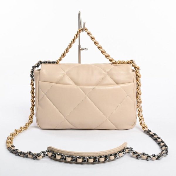 3 Chanel Chain Shoulder Shoulder Bag Lambskin Beige