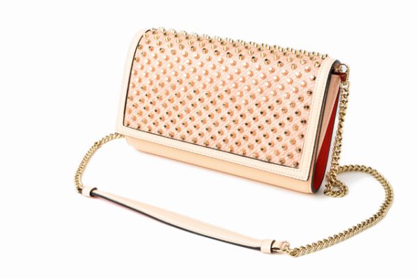 3 Christian Louboutin Shoulder Bag Clutch Bag Paloma Cluch Calf Spike Beige Light Gold