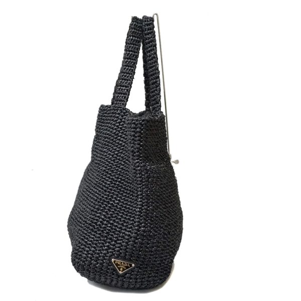 3 Prada Raffia Basket Tote Bag Black Silver Metal Fittings