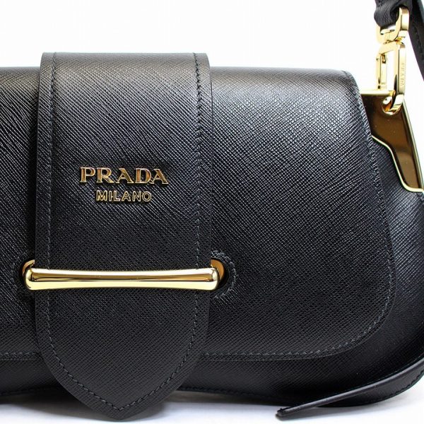 4 Prada Shoulder Bag Handbag Clutch Bag Calf Sydney Black