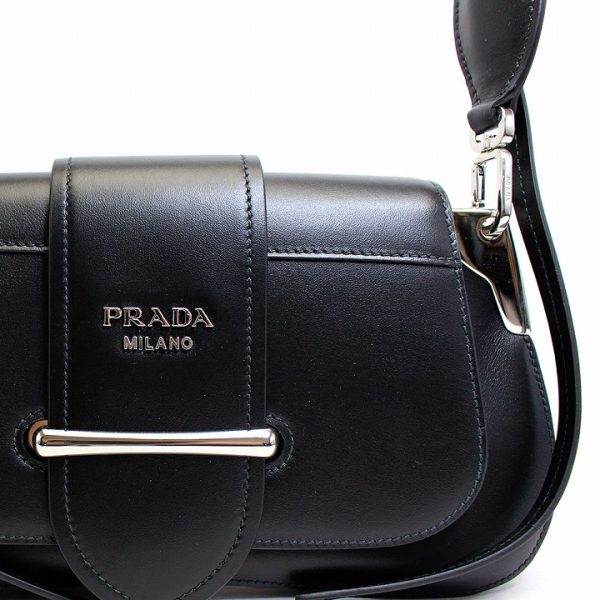 4 Prada Shoulder Bag Handbag Clutch Bag Calf Leather Black