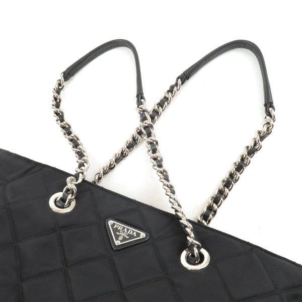 4 Prada Quilted Nylon x Leather Chain Shoulder Bag Black