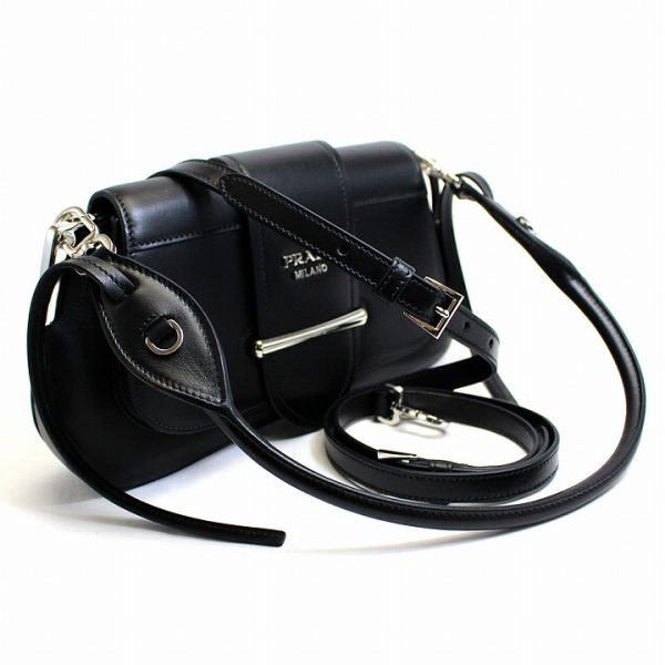 5 Prada Shoulder Bag Handbag Clutch Bag Calf Leather Black