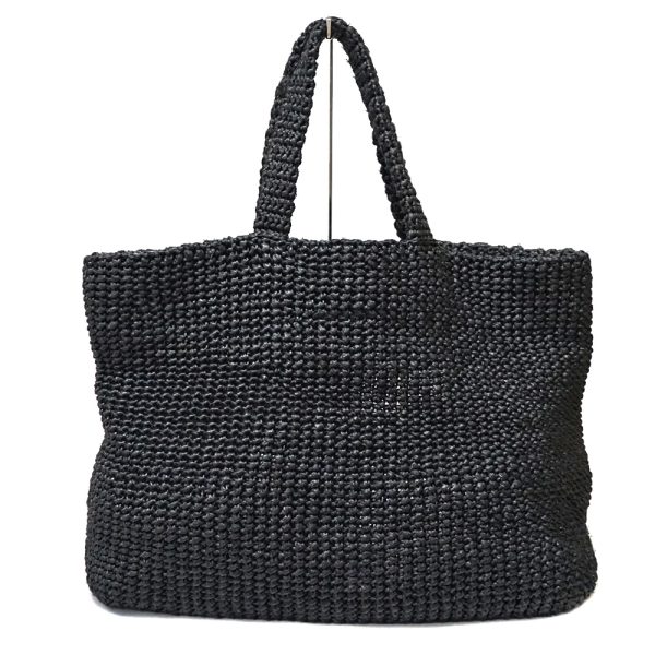 5 Prada Raffia Basket Tote Bag Black Silver Metal Fittings